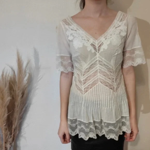 Karen Millen England Lace Cotton Blouse In Ivory - Picture 1 of 9